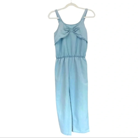 Nautica Other - Nautica Youth Girl Tie Bow Front Crop Light Blue Denim Jumpsuit - L (12/14)